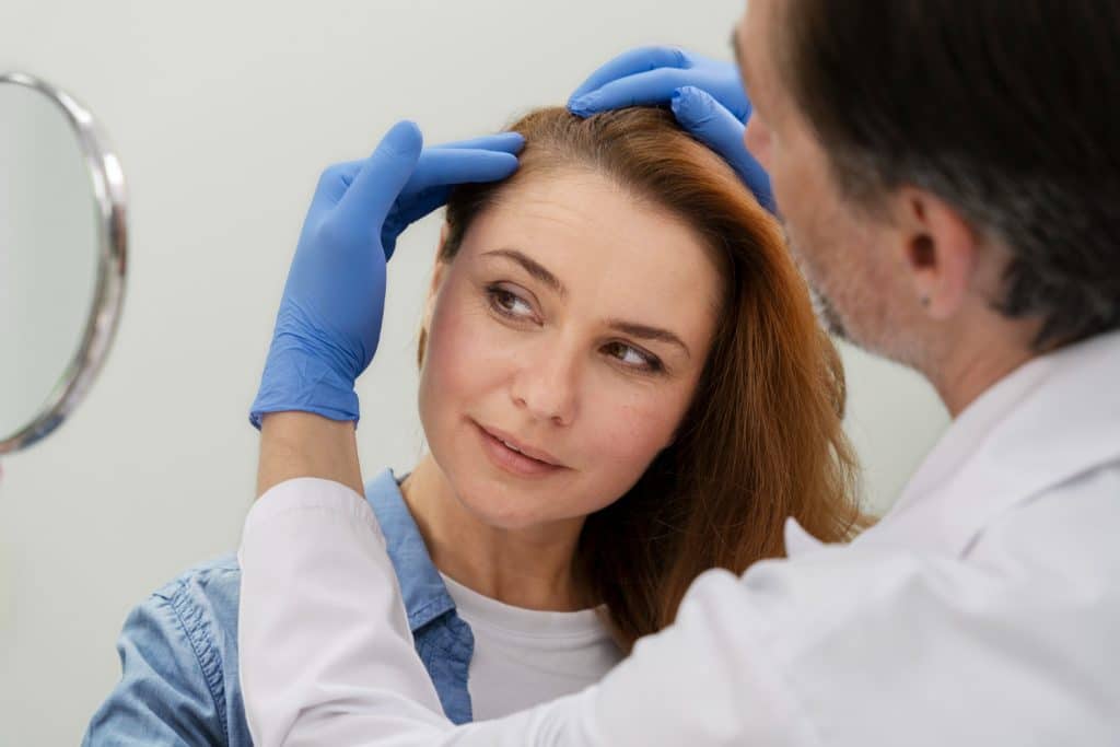 une femme vient faire traiter sa calvitie