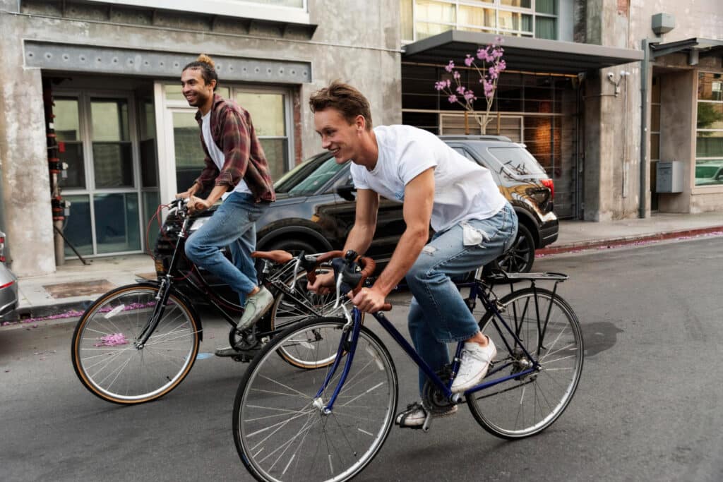 deux hommes faisant du vélo